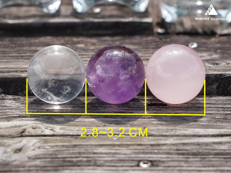 MIMOSA Crystal Spheres Set of 3,Amethyst/Rose Quartz/Clear Quartz - Image 2